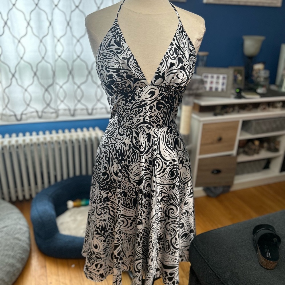 Alyn Paige Black and White Halter Midi Sundress